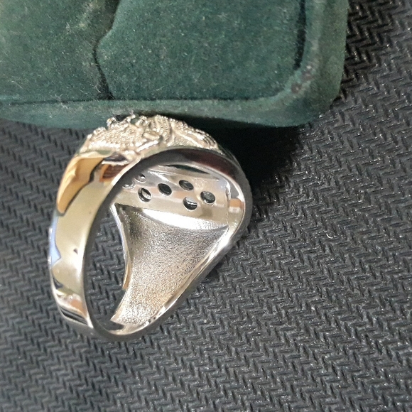 Sterling Silver Green Jade with Dragon Men's Ring sz 9 (Large) - Picture 5 of 8